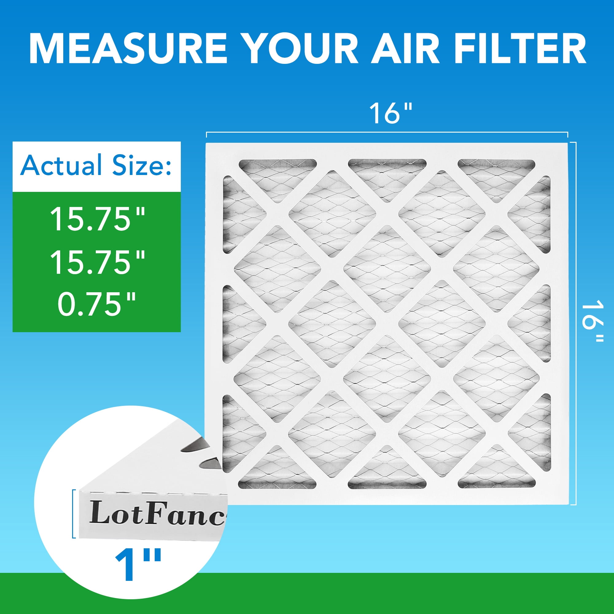 LotFancy 16x16x1 Air Filters, 6 Pack, MERV 8 Pleated HVAC AC Furnace Filters