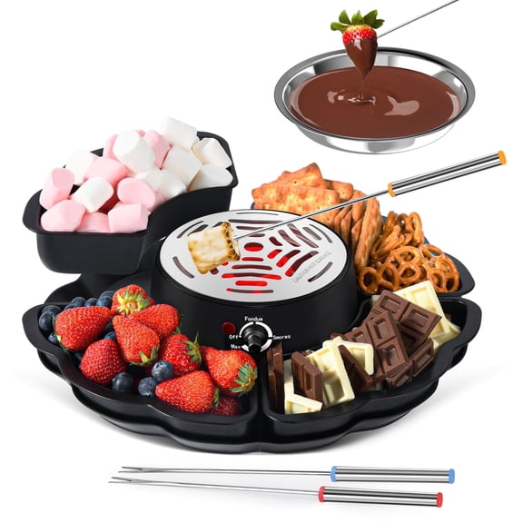 2 in 1 Electric S’mores Maker & Fondue Pot, Tabletop Indoor Smore's Kit with 4 Roasting Forks, 4 Detachable Trays & 1 Flameless Temperature-controlled Heater,