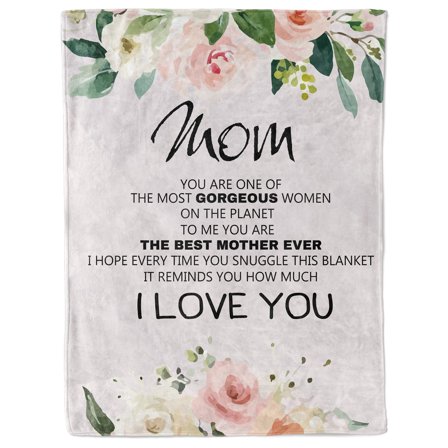 Funnil Blanket for Mom Super Soft Warm and Comfy, Mom Birthday Gifts from Daughter Son,Mom I Love You Throw Blanket 50"x60", White