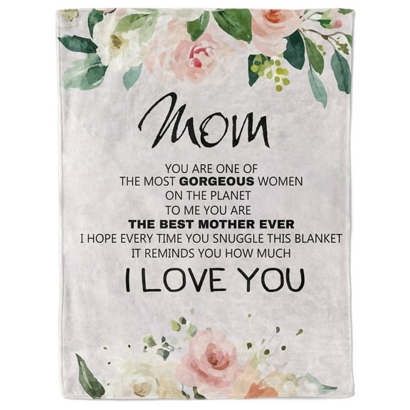 Funnil Blanket for Mom Super Soft Warm and Comfy, Mom Birthday Gifts from Daughter Son,Mom I Love You Throw Blanket 50"x60", White