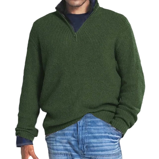 Uinagy Men's Knitted Wool Long Sleeve Sweater Zip-Up Top
