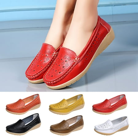 

Fesfesfes Flats Womens Casual Shoe Cowhide Peas Mom Shoes Cowhide Soled Hollow Sloping Heel Shoes 5.5(36)