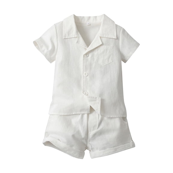 GiLiling Baby Boy Linen Outfit Set with Short Sleeve Button Down Shirt and Shorts for Summer Casual Daily Wear (White, 4 Years)