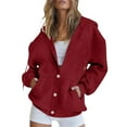 thumbnail image 2 of Women'S Autumn And Winter Button Up Cardigan Solid Color Drawstring Hooded Pocket Sleeve Sweatshirt, 2 of 8