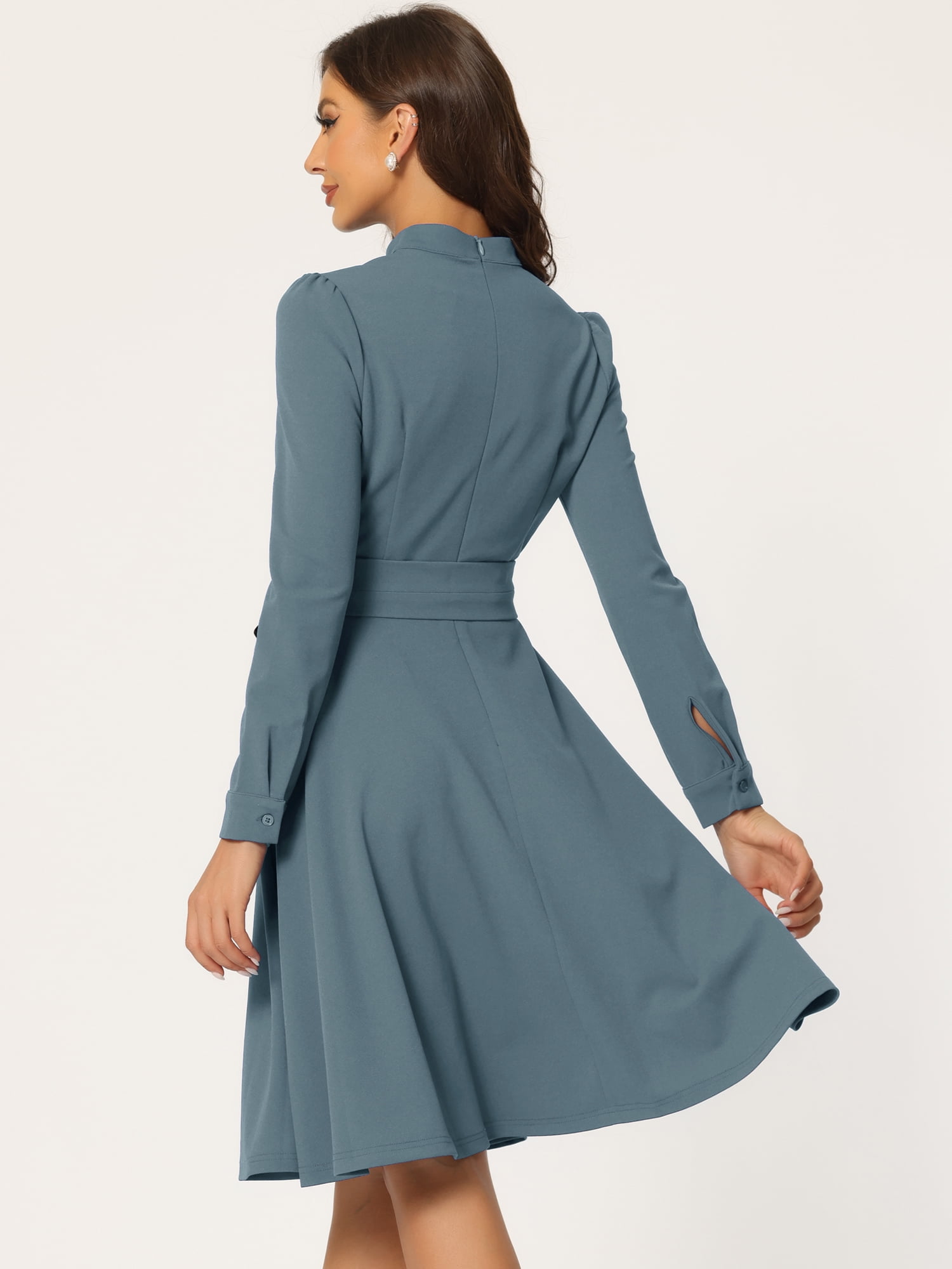 DARING DIVA Mock Neck Knit Below the Knee Tie Waist Dress M Grey