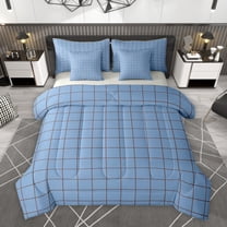 Homewish Chic Buffalo Bedding Comforter Set 7pcs for Adult, Square Checkered Plaid King Bedding Sets, Modern Blue Abstract Reversible Bed Sheets, Super Cozy Room Decor