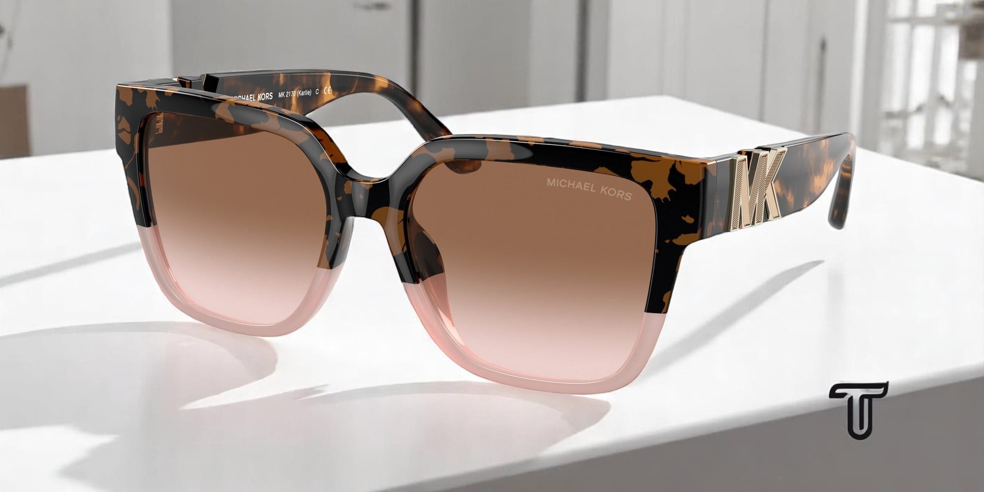 MICHAEL KORS 57MM PINK TORTOISE SUNGLASSES ADRIANNA II LIGHT GREY GRADIENT LENS Michael Kors Adrianna II MK2024 Sunglasses 316213 Pink  main image 2