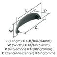 thumbnail image 7 of Amerock Ravino 3 inch (76mm) Center-to-Center Matte Black Cabinet Cup Pull, 25 Pack, 7 of 7