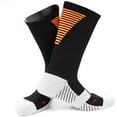 thumbnail image 2 of Lian LifeStyle Women's 1 Pair High Crew Athletic Sports Socks Size M XL0028-07(Black w/Orange Strip), 2 of 2