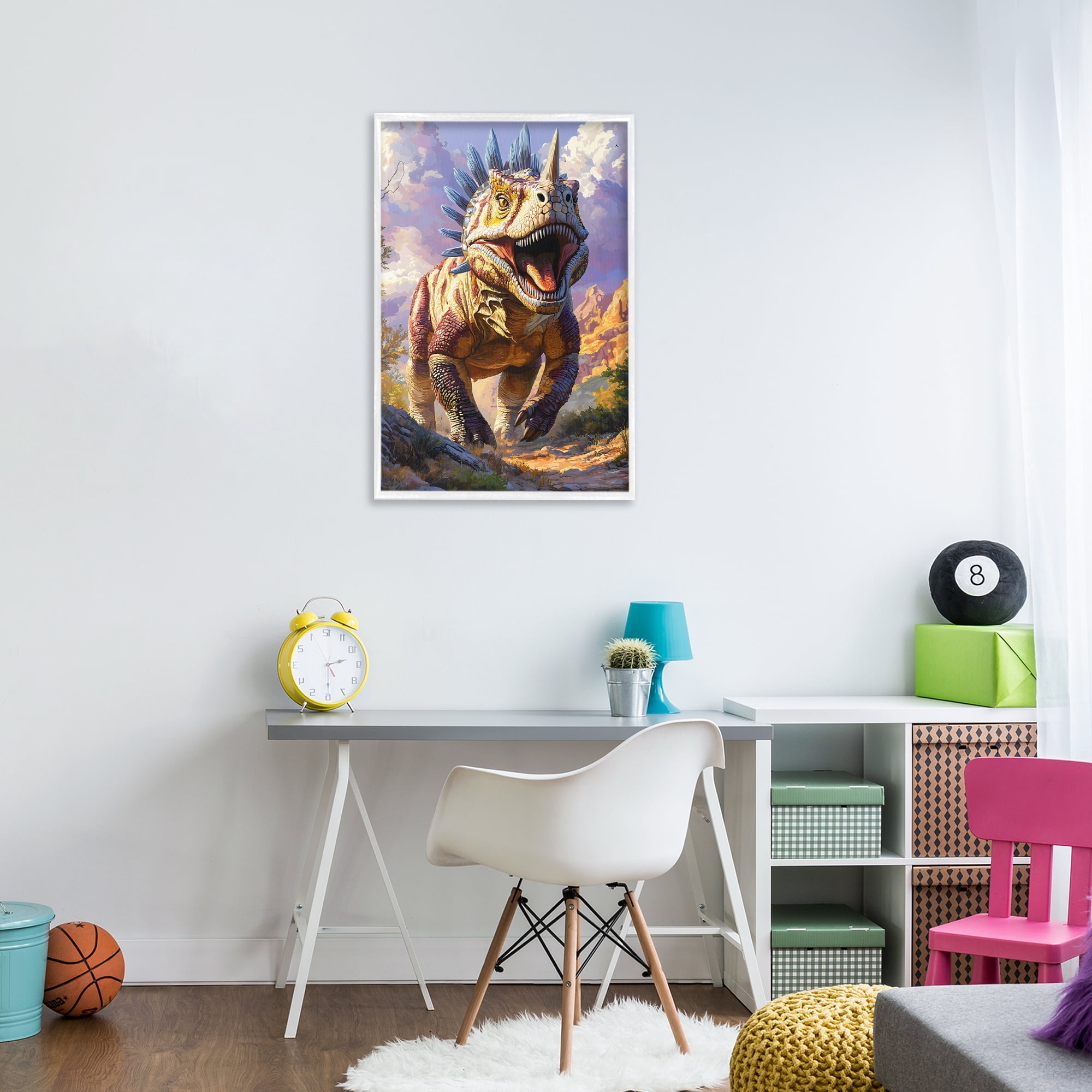 Stupell Industries Fierce Horned Dinosaur White Framed Giclee Art, design by Creative Studio