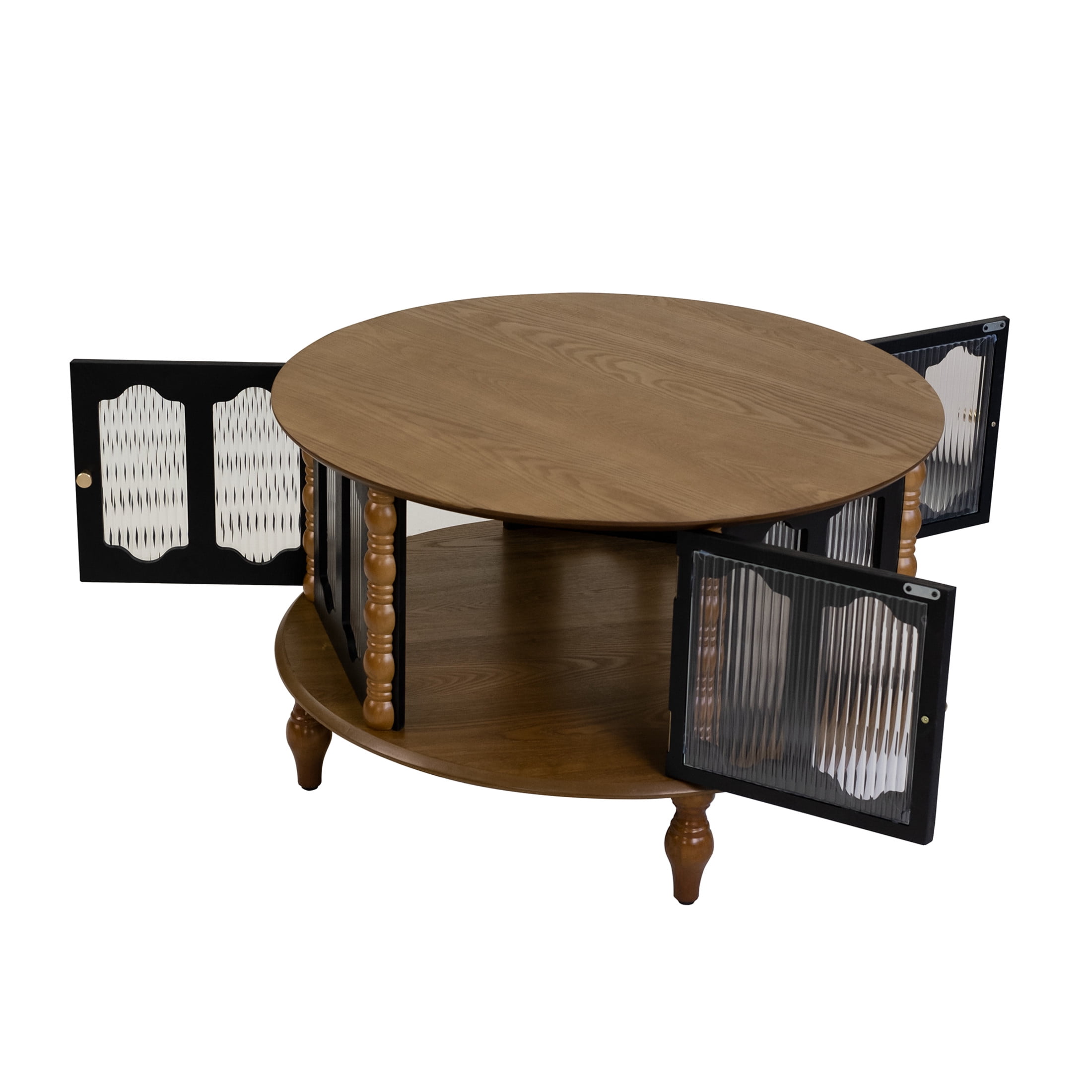 Noble House Mourade 31.5" Round Coffee Table with Storage, Industrial Modern Center Table for Small Spaces, Brown