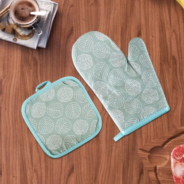 Vrorvz Heat Resistant Oven Gloves and Kitchen Mat Set for Baking and Cooking Long Lasting Microwave Safe Thick Insulated for High Temperature Protection with Convenient Storage Hooks