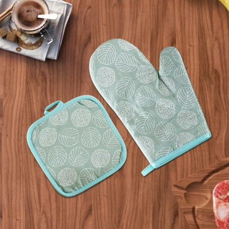 Vrorvz Heat Resistant Oven Gloves and Kitchen Mat Set for Baking and Cooking Long Lasting Microwave Safe Thick Insulated for High Temperature Protection with Convenient Storage Hooks