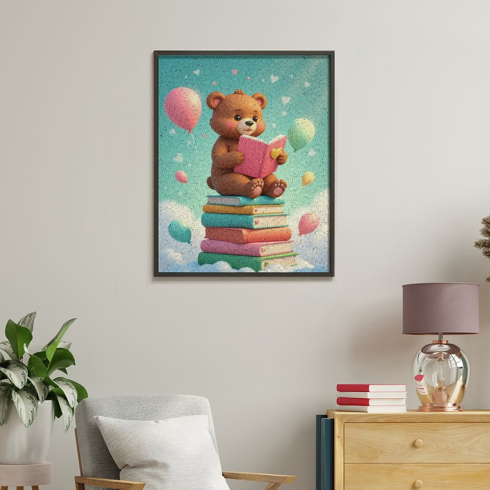 Paint by Numbers Kit for Adults, Bear Reading On Stack Paint by Numbers, Easy Paint by Numbers Kit for Adults Beginner, DIY Adult Paint by Number Kits on Canvas, Home Decor