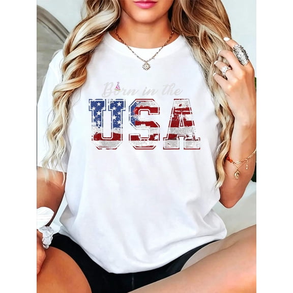 Born in the USA Shirt US Flag 4th of July Birthday Patriotic T-Shirt