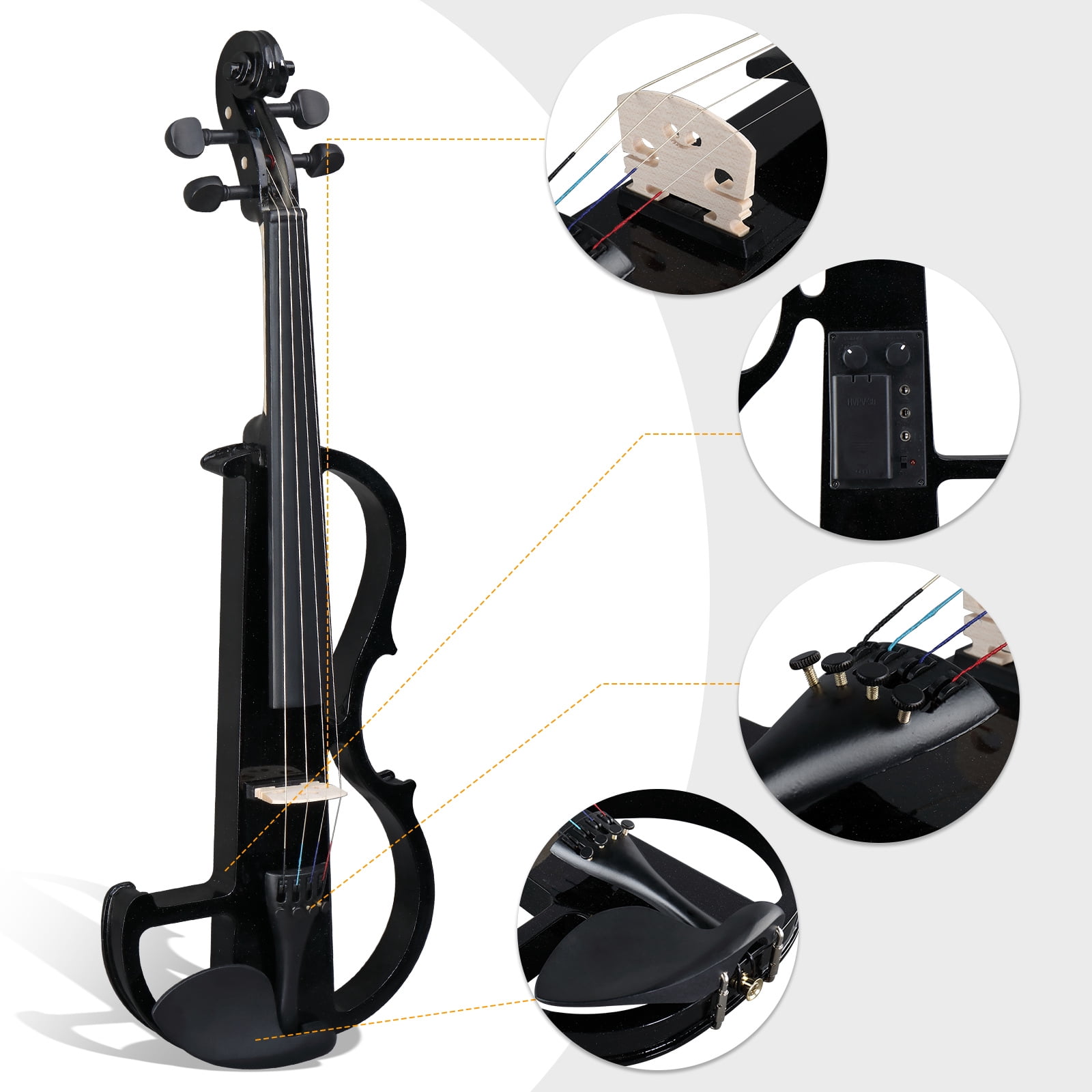 Ktaxon Full Size Electric Violin, 4/4 Acoustic Silent Electric Violin for Beginner Adults Teens with Case, Black