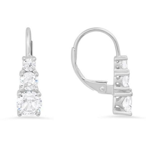 Womens Sterling Silver 3-Stone Cubic Zirconia Leverback Earrings