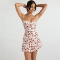 thumbnail image 6 of Women Floral Mini Dress Spaghetti Strap Sleeveless Bodycon A-Line Dress Short Camis Swing Dress Red L, 6 of 8