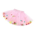 thumbnail image 4 of Toddlers Girls Tulle Tutu-Skirts Cute with Pom-Pom Elastic High Waisted Tiered Solid Color Ballet Dance Princess Mini Skirt for 2-6Y Kids, 4 of 5