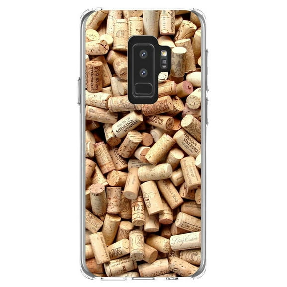 DistinctInk Clear Shockproof Hybrid Case for Samsung Galaxy S9  PLUS (6.2" Screen) - TPU Bumper, Acrylic Back, Tempered Glass Screen Protector - Wine Corks Image Print - Printed Cork Image