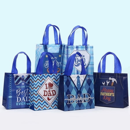 12Pcs Fathers Day Gift Bag with Handles Bulk Reusable Gift Bag -Fathers Day Gifts for Dad Grandpa New Dad Brother Grandfather Uncle