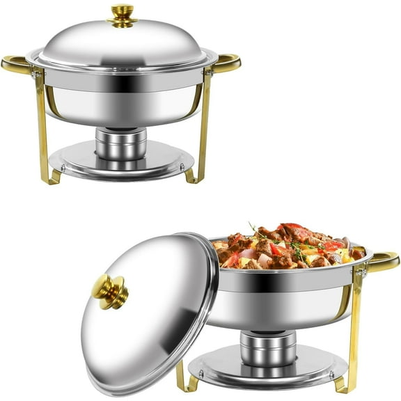 Jacgood 2 Pack Chafing Dishes for Buffet, Round Chafing Dishes 6QT for Buffet Silver Stainless Steel Chafing Dish Buffet Set