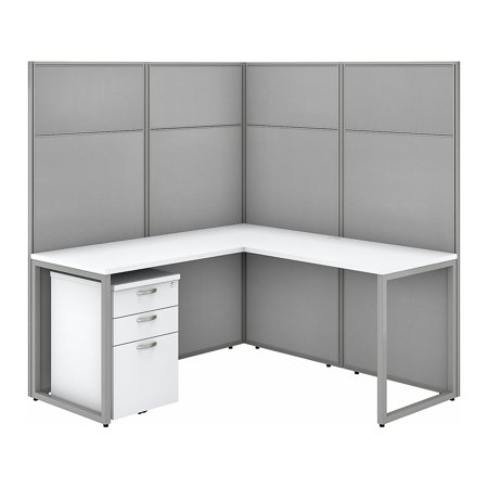 UPC: 0042976117870 | Bush Furniture 66  x 60  L-Shaped Single Workstation w/Drawers Pure White/Silver Gray EODH36SWH-03K