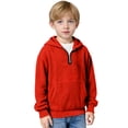 thumbnail image 3 of Dwellite Boys Waffle Hoodies for Kids Long Sleeve Quarter Zip Hooded Sweatshirt Pullover Tops Fall Tops With Pocket Red 160, 3 of 5