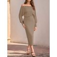 thumbnail image 7 of Weardear Long Sleeve Midi Skirt Sets for Women 2 Piece Outfits Off Shoulder Top Bodycon Ribbed Knit Two Piece Dress Set, 7 of 7