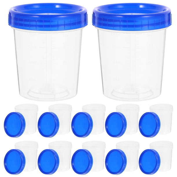 12 vasos medidores de plástico con tapa para muestras de 120 ml para laboratorio.
