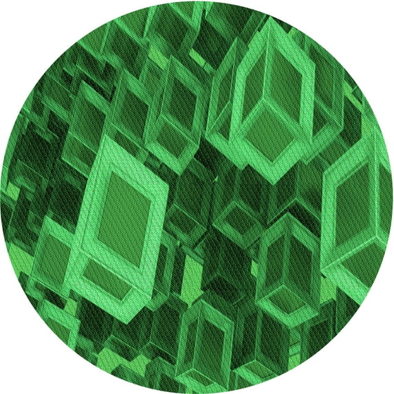 Ahgly Company Machine Washable Indoor Round Transitional Deep Emerald Green Area Rugs, 7' Round