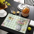thumbnail image 3 of Happy Easter Placemats Set of 12, Cute Bunny Spring Flowers Butterfly Green Plaid Placemats for Dining Table, Place Mats for Kitchen Tabletop, Waterproof Wipeable Dining Table Mats Set, 3 of 9