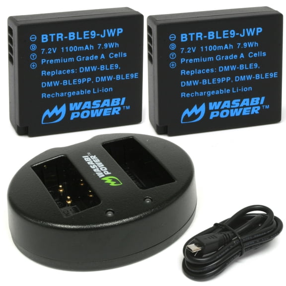 Wasabi Power Battery (2-Pack) and Dual Charger for Panasonic DMW-BLE9, DMW-BLG10