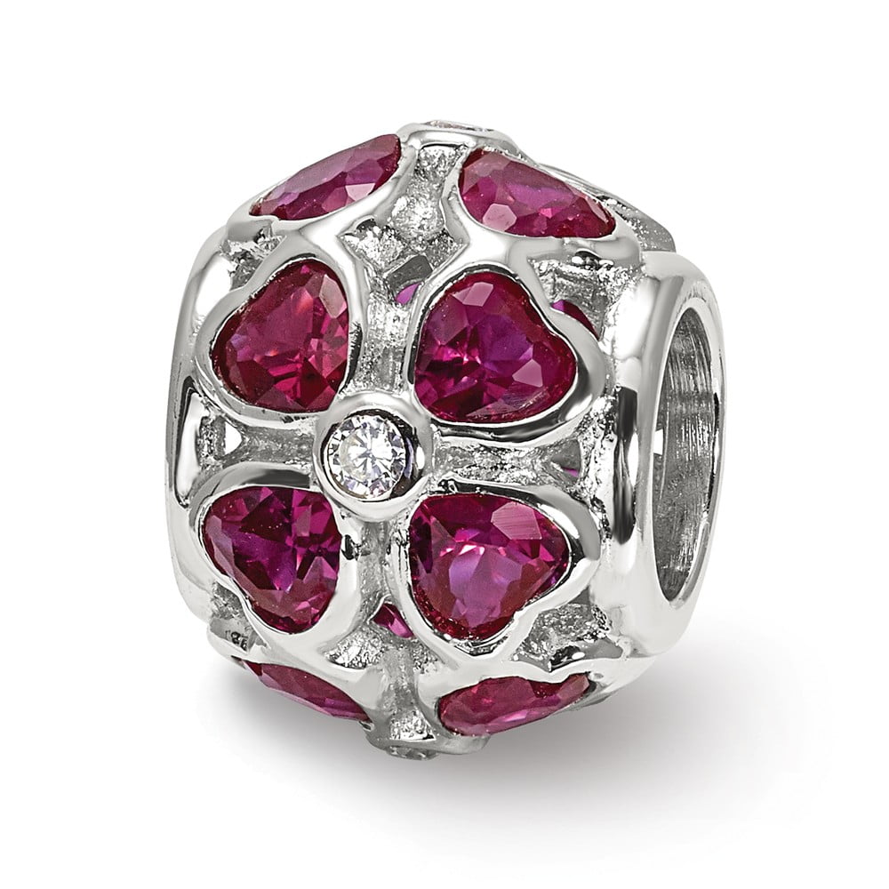 Reflection Beads Sterling Silver Pink Enamel Hearts and CZs Cut Out Circle Bead