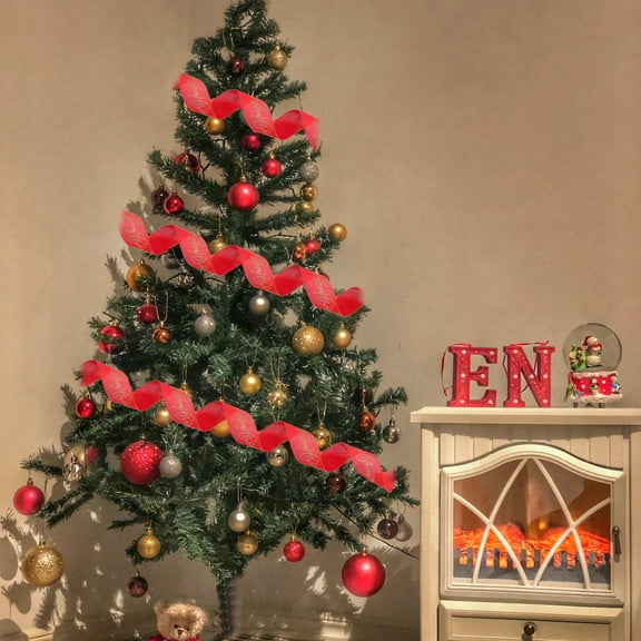 EWASWON Christmas Ribbon Red Handmade Plush Bow - Reusable Christmas Tree Decor & Gift Wrapping Holiday Decorative Ribbon