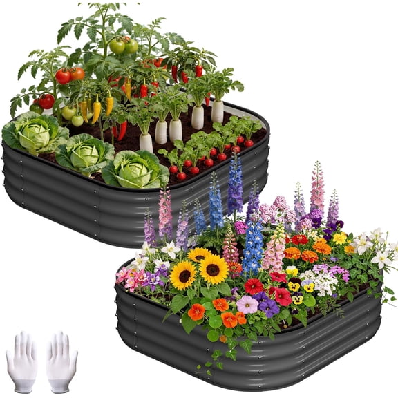 2 Pack 3x3x1 Ft Heavy Duty Galvanized Squircle Raised Garden Beds Open Bottom Planter Boxes for Vegetables
