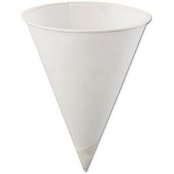 Rolled Rim, Poly Bagged Paper Cone Cups, 4oz, White, 5000/Carton