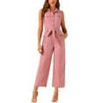 thumbnail image 1 of INSPIRAR CHIC Mono sin mangas con lazo en la cintura para mujer, con botones, talla XL, color rosa, 1 of 6