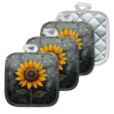 

4Pcs Pot Holder for Kitchen Gorgeous Dark - Backed Sunflower Composition Square Heat Resistant Hotpads 8x8in Non Slip Dirt-Proof Kitchen Cook Oven Potholders Machine Washable