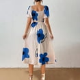 thumbnail image 6 of EINCcm Women's Flower Print Puff Short Sleeve Square Neck A Line Maxi Dress Tie Front Slit Milkmaid Dress, 6 of 8