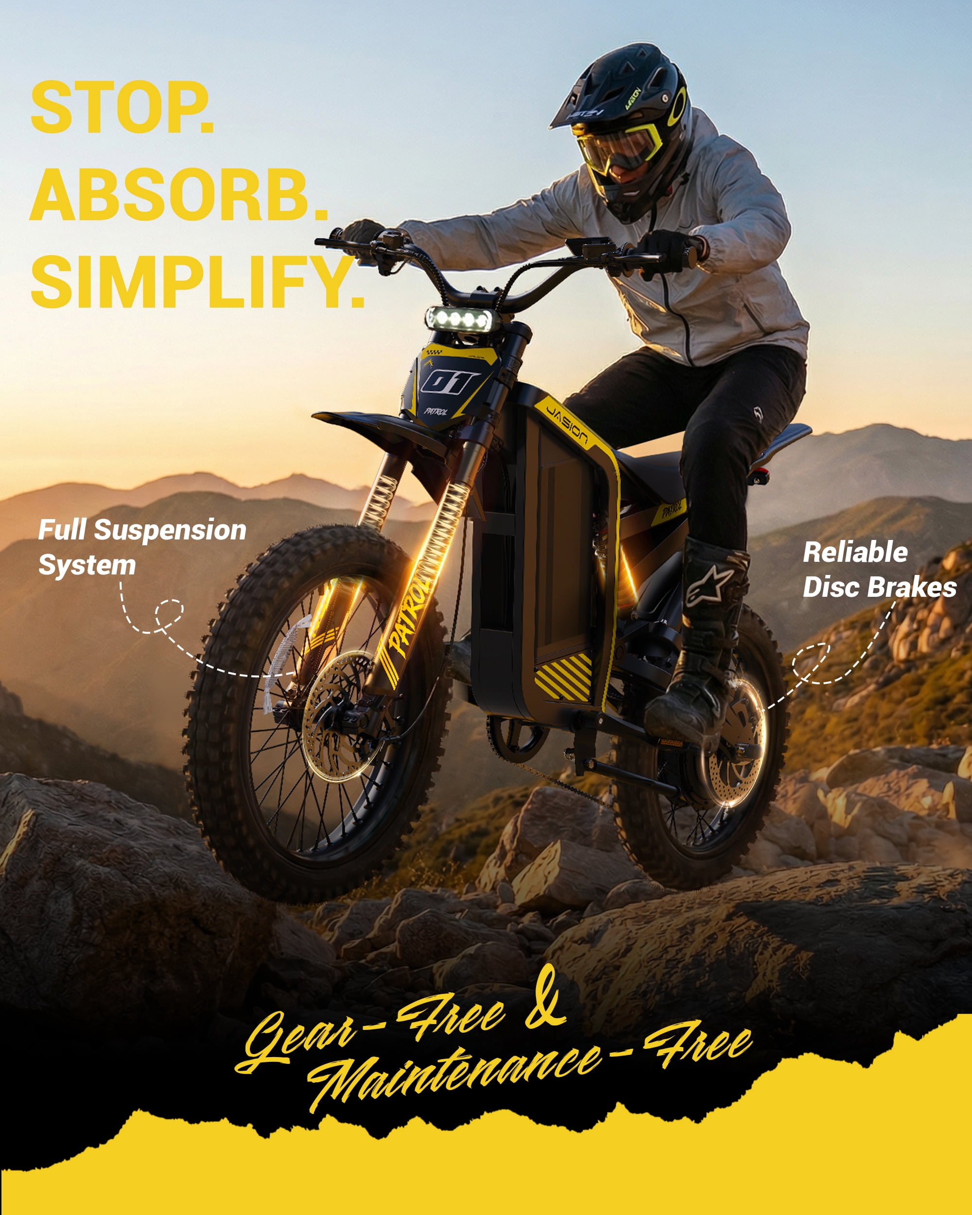 Jasion Patrol Electric Dirt Bike for Adults 19"/17", 4000 Peak Motor Ebike 52V 30AH, Fat Tire Electric Motorcycle, UL 2849