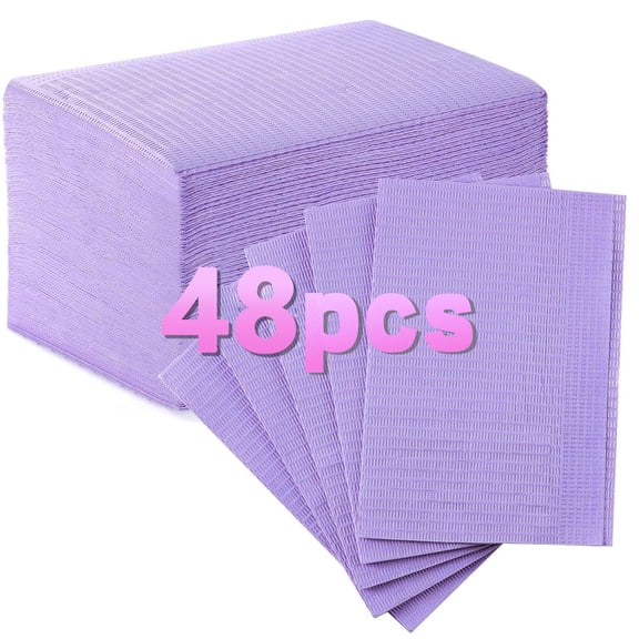 48 Pcs Purple Disposable Dental Bibs 13" x 18", 3 Ply Waterproof Tattoo Bibs Dental Patient Bibs Sheets Dentist or Medical Tray Cover, Nail Table Cover Supplies - Durable and Fluid Resistant