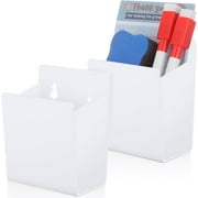 2 Pcs Acrylic Wall Mounted Marker Holder Acrylic Pen Holder Adhesive Glass Whiteboard Marker Organizer Dry Erase Organizer with Tapes Hanging Holes for Whiteboard Fridge Locker(White)