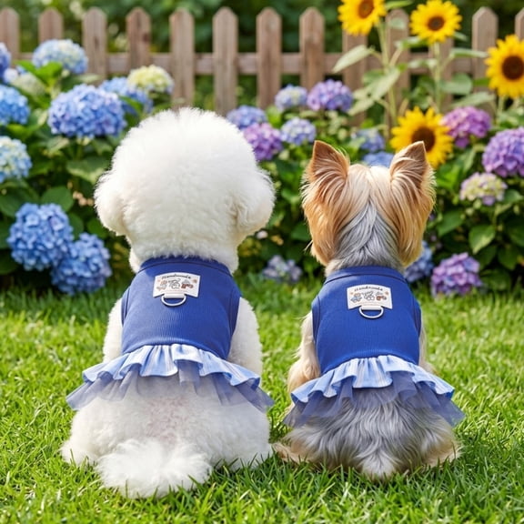 mdesiwst Sleeveless Ribbed Pet Dress, Ultramarine Blue Cute Dog Dress, Striped Skirt Girl Doggie Clothes for Small Medium Dogs Summer Pet Outfits
