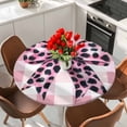 thumbnail image 2 of Checkered Bow Round Tablecloth 36-44 Inch Round Fitted Table Cloth with Elastic Edge, Butterfly Tie Pink Black Leopard Print Waterproof Table Cover Protector for Outdoor Picnic Party Dining, 2 of 6