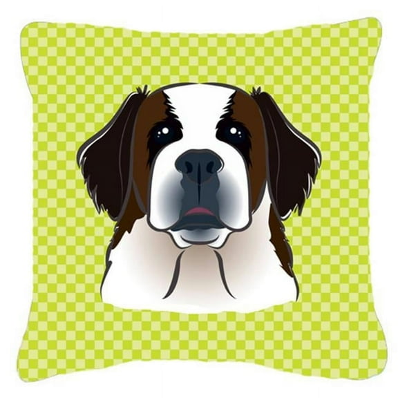 Checkerboard Lime Green Saint Bernard Fabric Decorative Pillow, 18 x 18 In.