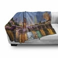 thumbnail image 3 of City Soft Flannel Fleece Throw Blanket, Guiyang China Skyline at Jiaxiu Pavillion on the Nanjing River Cityscape at Dusk, Cozy Plush for Indoor and Outdoor Use, 50" x 60", Multicolor, by Ambesonne, 3 of 6