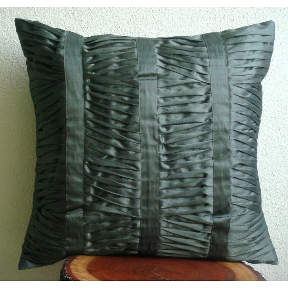 Euro Pillow Covers, Decorative Dark Gray Euro Shams 26x26 inch (65x65 cm), Silk Euro Sham Covers, Solid Color, Pintucks, Striped, Textured, Modern Euro Pillow Covers - Sonic Waves