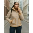 thumbnail image 3 of Womens Winter Insulated Puffer Jacket Water-Repellant Cozy Sherpa Trim Beige-XXL, 3 of 9