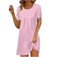 thumbnail image 2 of bnaln Womens Summer Dresses Plus Size Casual Short Sleeve Dress Pleated Round Neck Knee Length Dresses Loose T Shirt Dress A Line Swing Tunic Dresses Ladies Mini Dress Trendy, 2 of 5